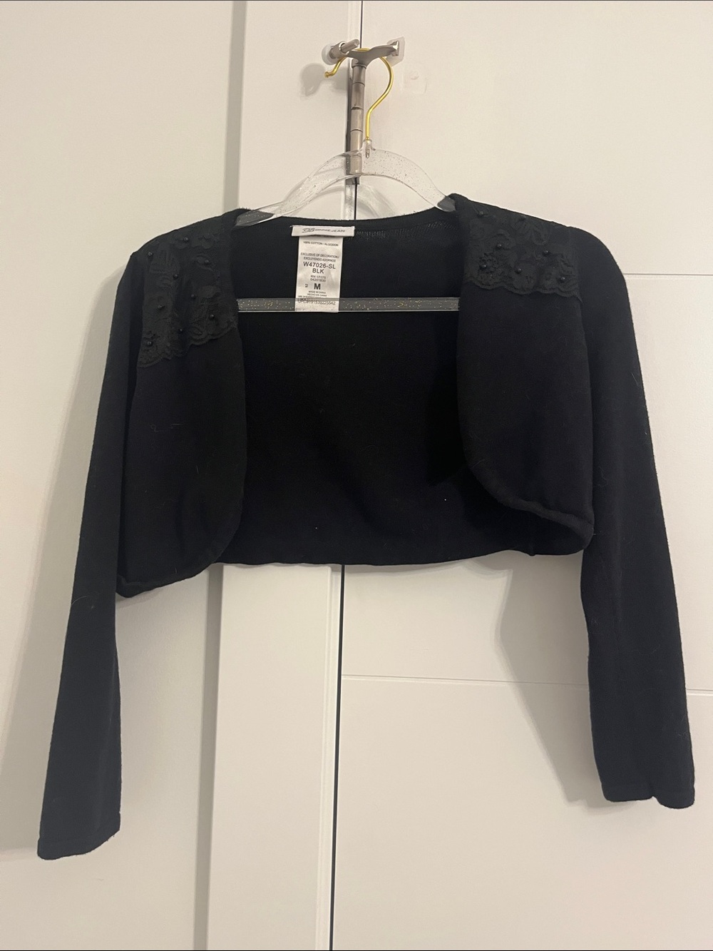 Bonnie Jean Black Cropped Bolero Shrug with Embellished Shoulders